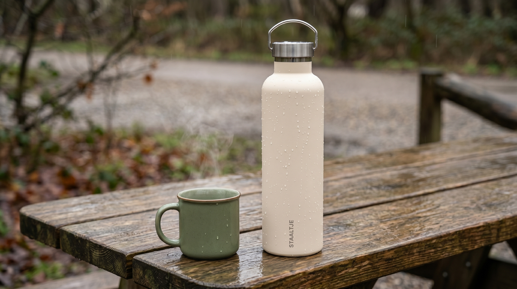 Premium RVS Thermosfles 1000ML Crème
